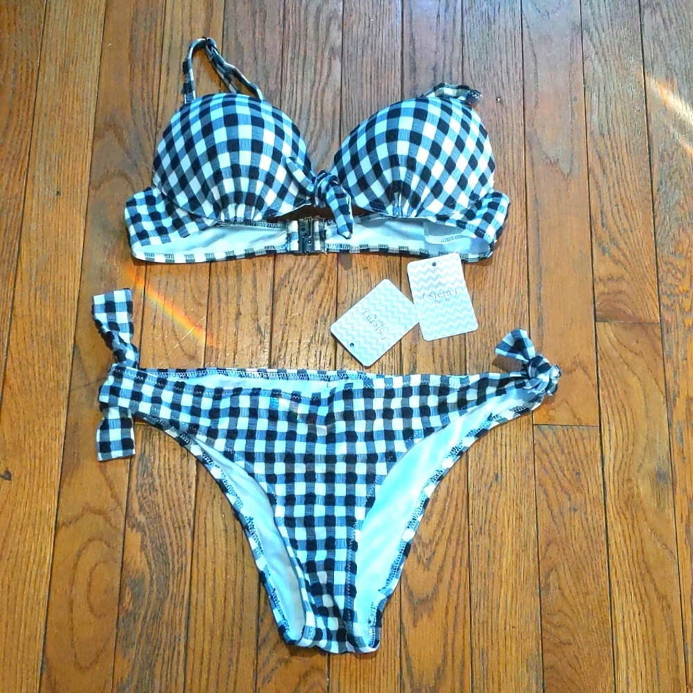 Sfera, black and white bikini top, M